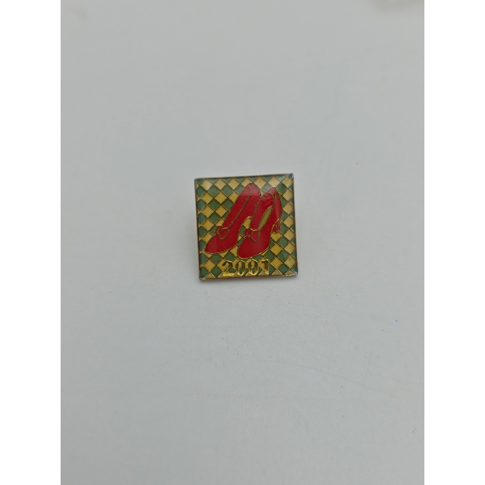 Vintage 2001 Ruby Red Slippers Enamel Pin Wizard of Oz Theme Gold Tone Square